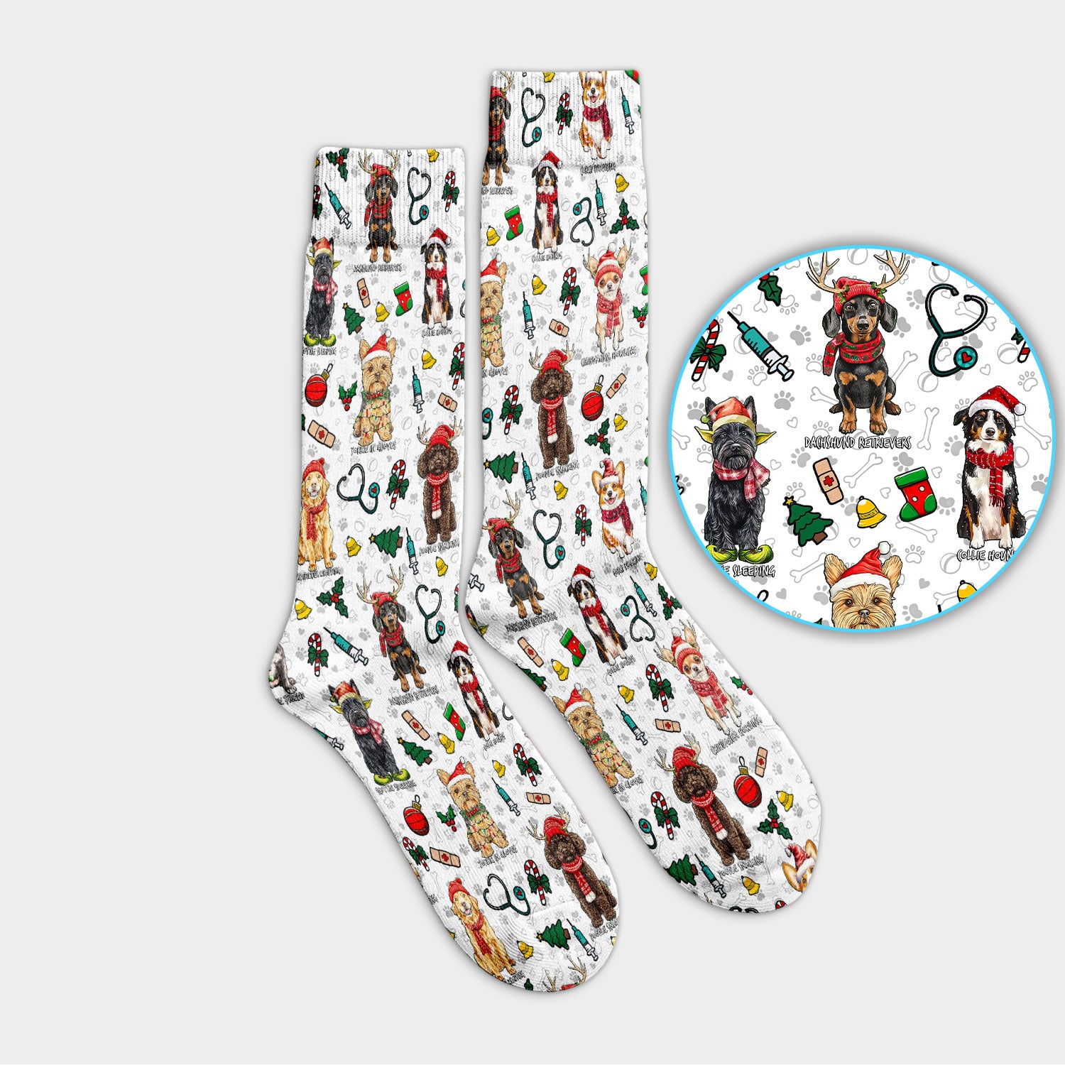 Cute Christmas Dog Socks for Nurse Doctor - Corgi, Dachshund, Husky, Poodle & Labrador Adult Socks for Men and Women