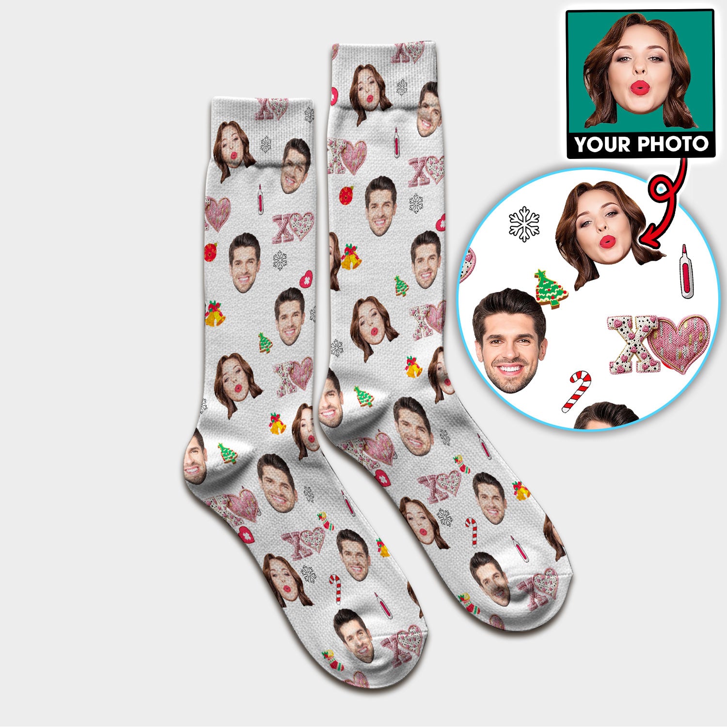 Custom Face Pattern XOXO Scrub Sock, Personalized Photo Scrub Socks, Breathable Fabrics Nursing Uniform