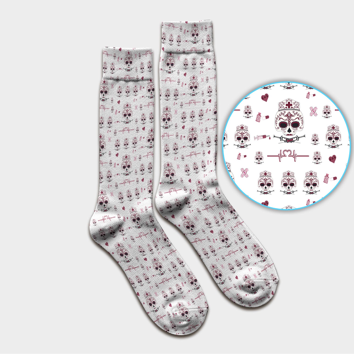 Sugar Skull Scrub Socks, Skull Pattern Scrub Sock, Breathable Fabrics Nursing Uniform