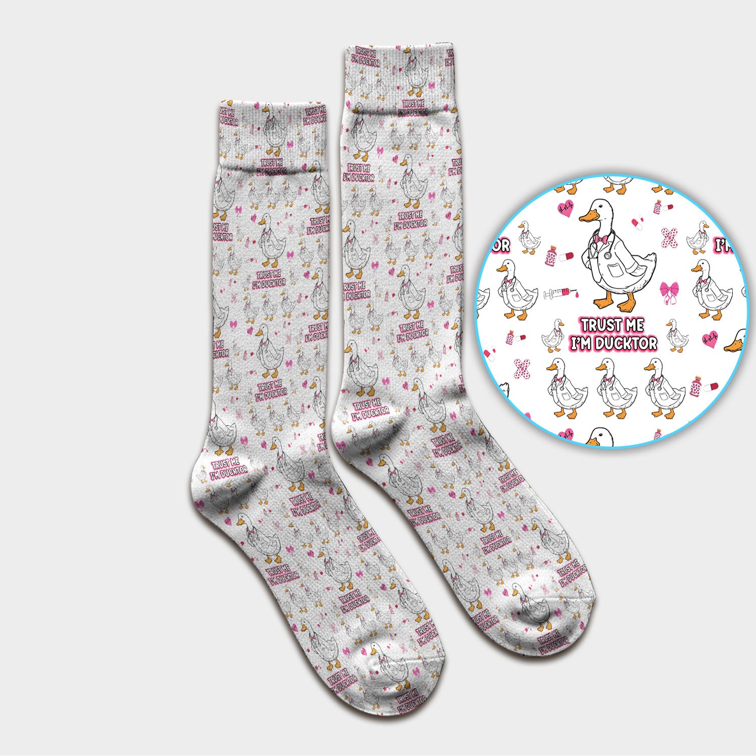 Trust Me I'm Ducktor Scrub Socks, Funny Duck Pattern Scrub Sock, Breathable Fabrics Nursing Uniform For Women