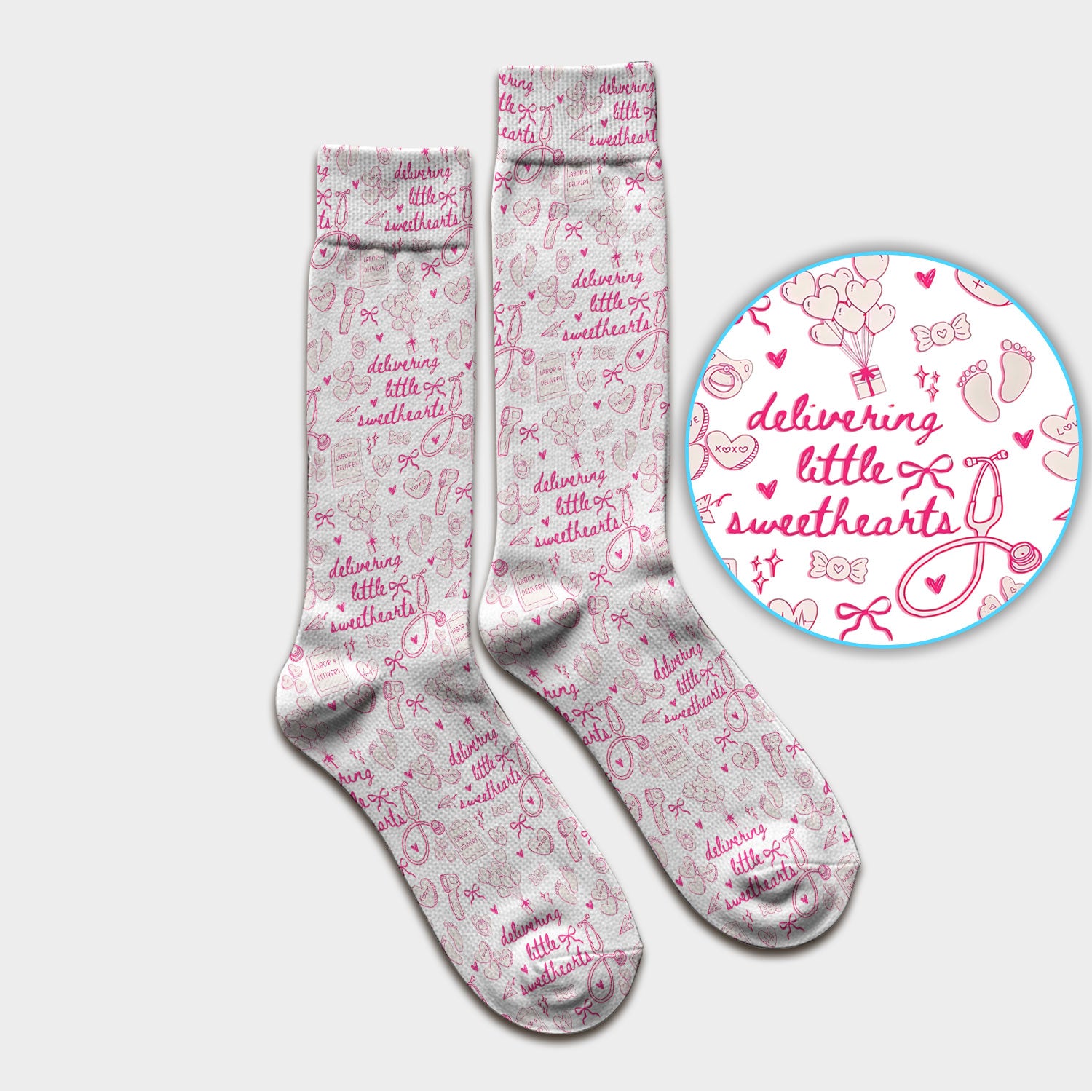 Valentine Labor And Delivery Scrub Socks, XOXO Pattern Scrub Sock, Breathable Fabrics Nursing Uniform For Women