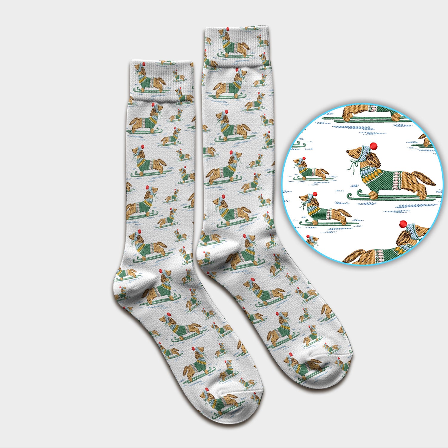 Dachshund Nurse Scrub Socks, Wiener Dog Winter Pattern Sock, Breathable Fabrics Nursing Uniform