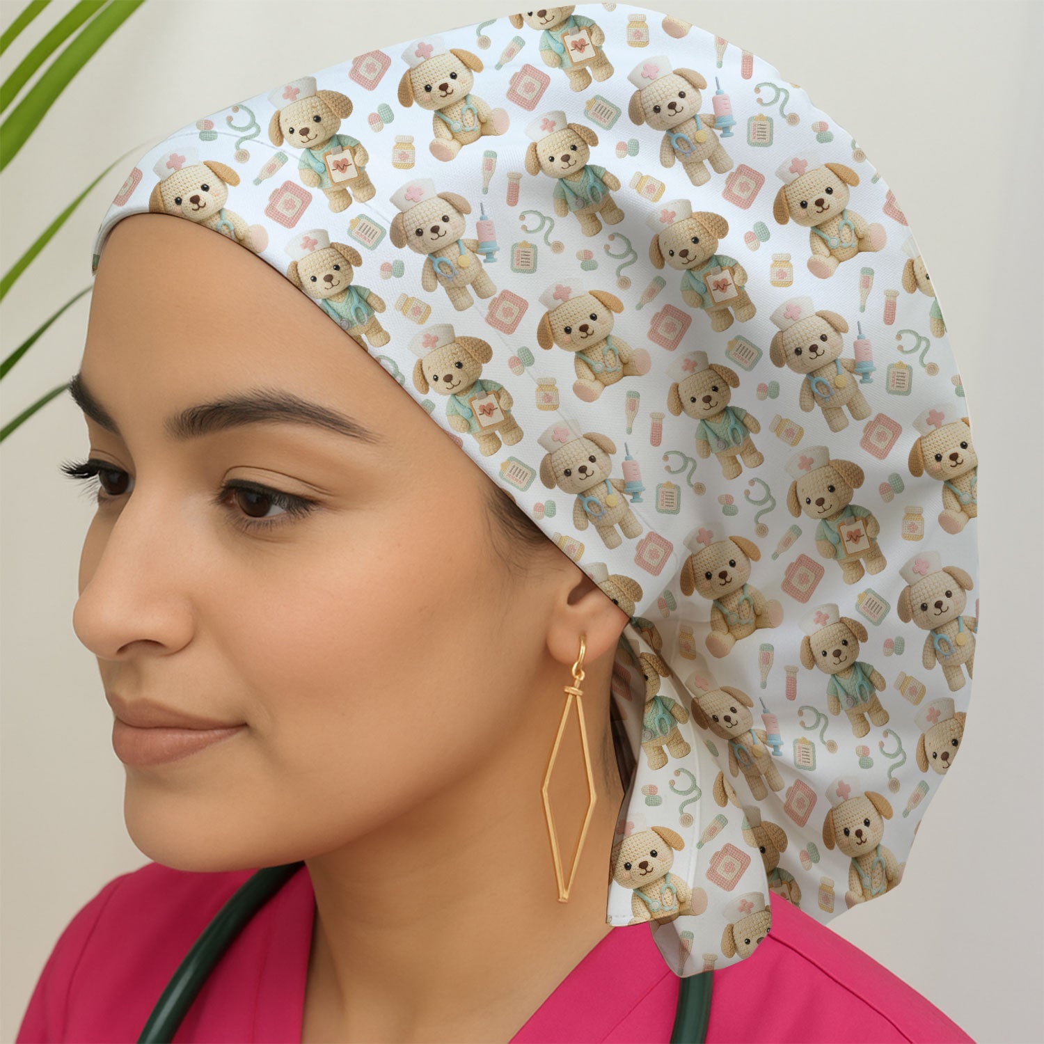 Cute Labrador Bouffant Scrub Caps for Women - Adorable Puppy Surgical Caps for Doctors - Breathable Fabrics Caps Uniform