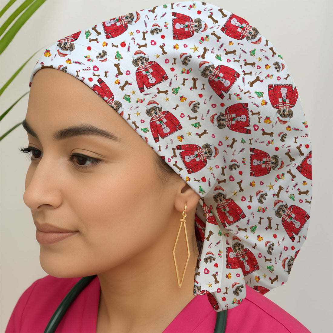 Funny Dog Christmas Scrub Cap – Cute Puppy in Santa Outfit Pattern – Festive Holiday Medical Uniform For Nurses And Pet Lovers