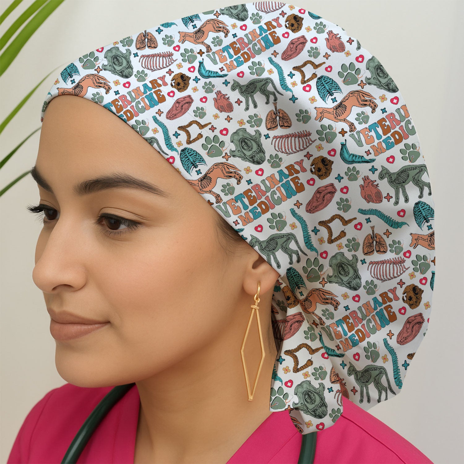 Vet Tech Bouffant Scrub Caps for Women - Veterinary Medicine Holiday Nursing Gift - Breathable Fabrics Caps Uniform
