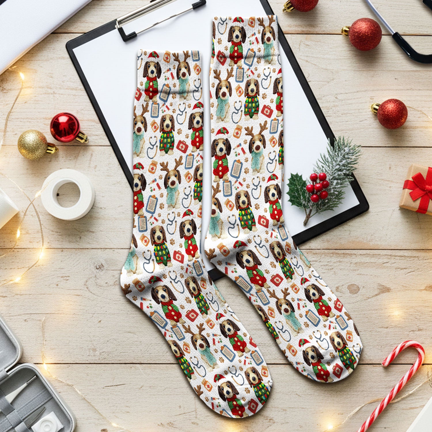 Christmas Wiener Dog Socks for Nurses - Cute Dachshund Adult Socks for Men and Women - Comfortable Socks