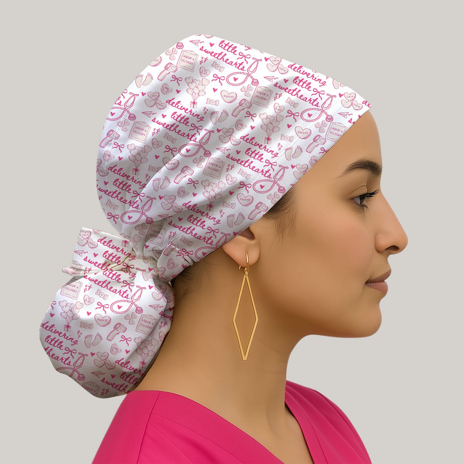 Valentine Labor And Delivery Scrub Cap, XOXO Pattern Scrub Hat, Breathable Fabrics Nursing Uniform For Women