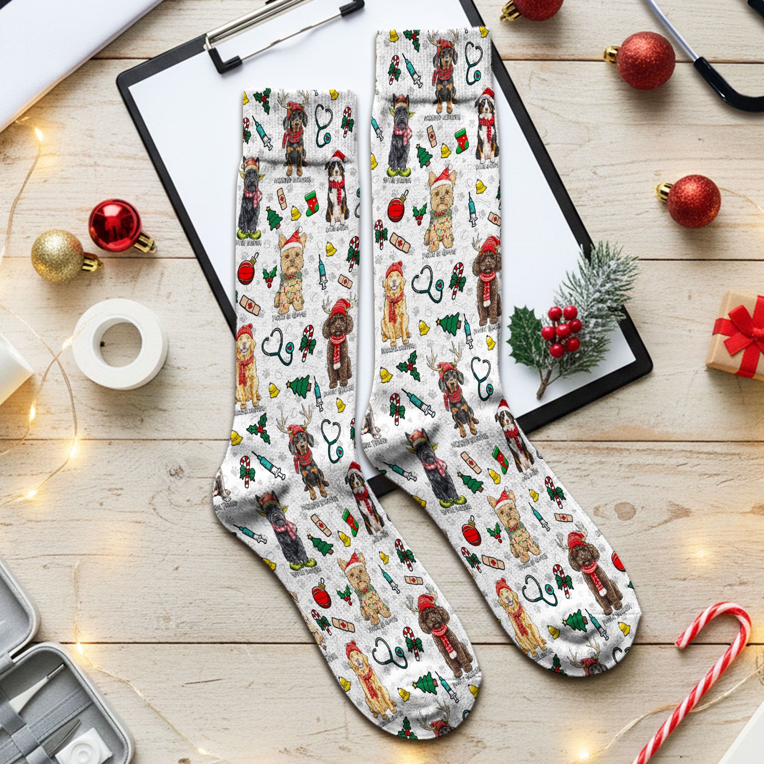 Cute Christmas Dog Socks for Nurse Doctor - Corgi, Dachshund, Husky, Poodle & Labrador Adult Socks for Men and Women