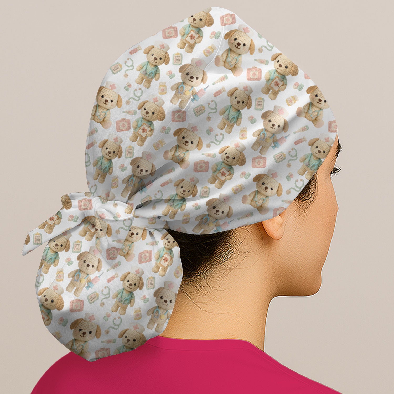 Cute Labrador Bouffant Scrub Caps for Women - Adorable Puppy Surgical Caps for Doctors - Breathable Fabrics Caps Uniform