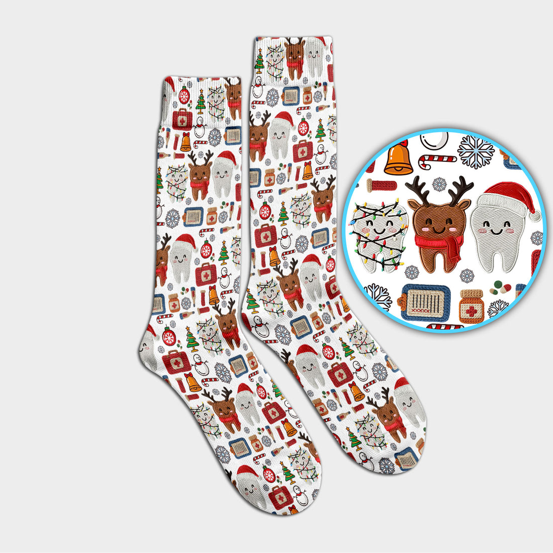 Christmas Dental Socks for Nurse Doctor - Cute Santa & Reindeer Tooth Adult Socks for Men and Women