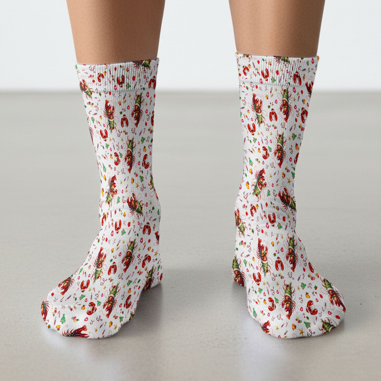 Whimsical Crawfish Christmas Scrub Socks – Southern Christmas Cajun Holiday Crawfish Pattern – Cute Medical Uniform for Nurses, Vets And Healthcare Workers