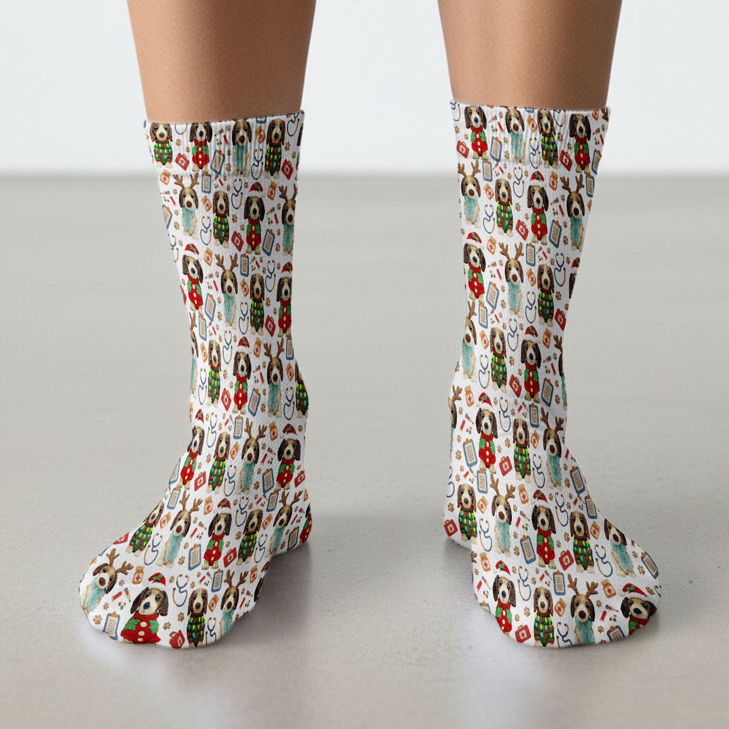 Christmas Wiener Dog Socks for Nurses - Cute Dachshund Adult Socks for Men and Women - Comfortable Socks