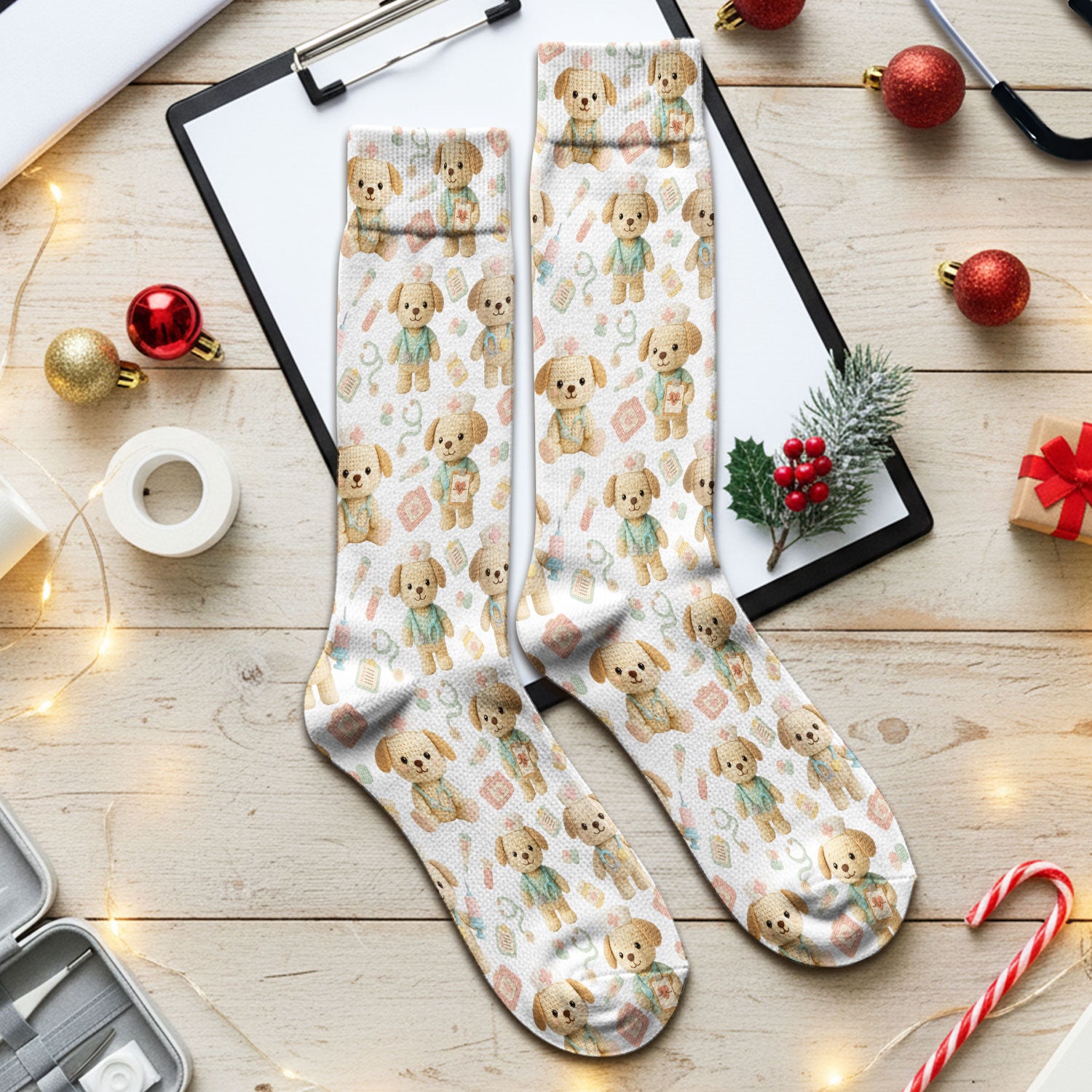 Cute Labrador Dog Christmas Socks for Nurse Doctor - Funny Puppy Adult Socks for Men and Women - Breathable Fabrics Medical Uniform