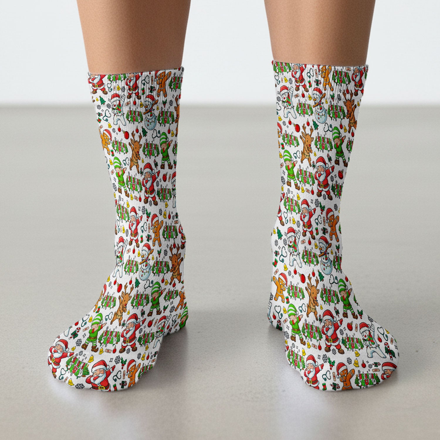 Christmas Squad Socks for Nurse Doctor - Dancing Santa, Reindeer & Elf Adult Socks for Men and Women - Gift for CNA LPN RN