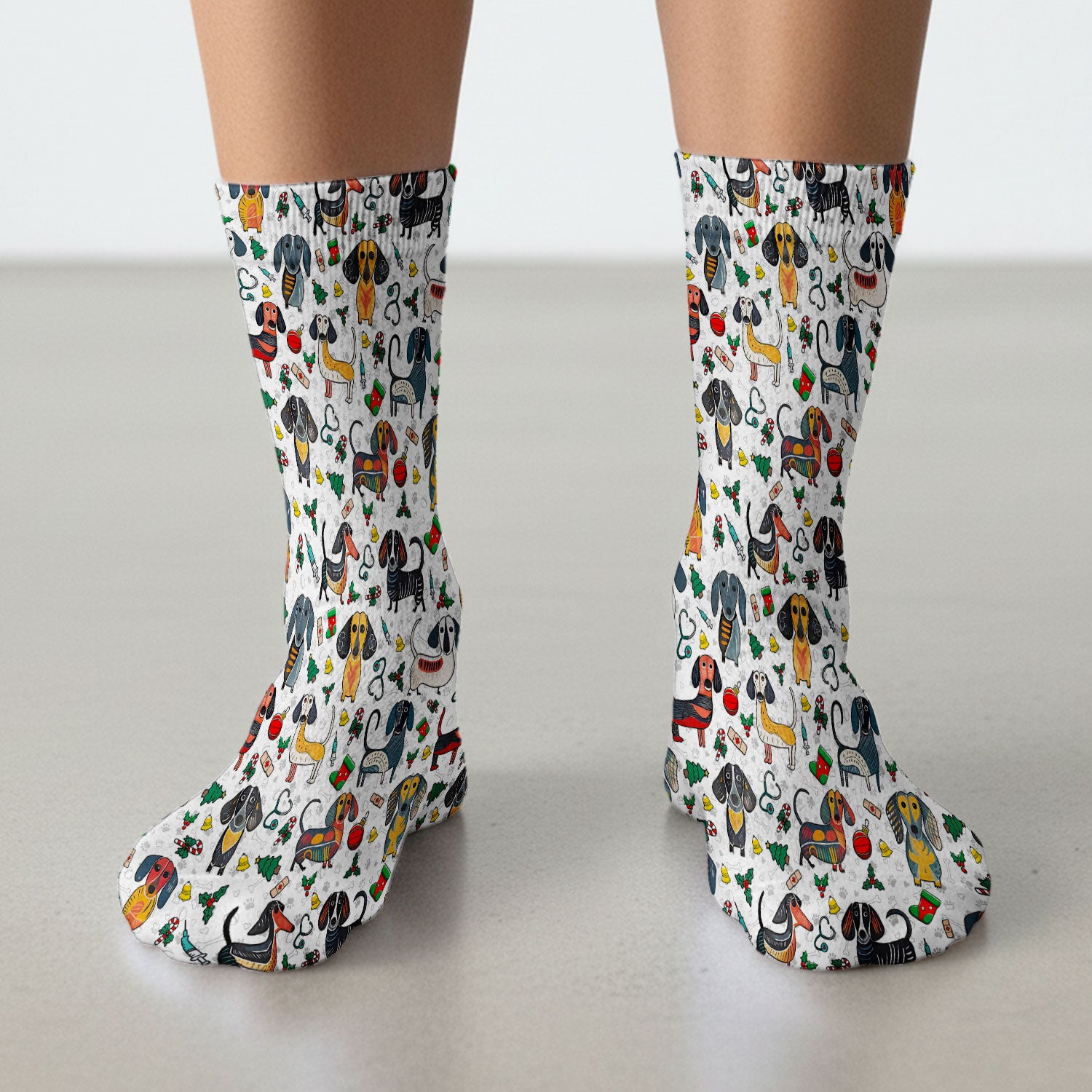 Christmas Wiener Dog Socks for Nurse Doctor - Dachshund Adult Socks for Men and Women - Breathable Fabrics Medical Uniform