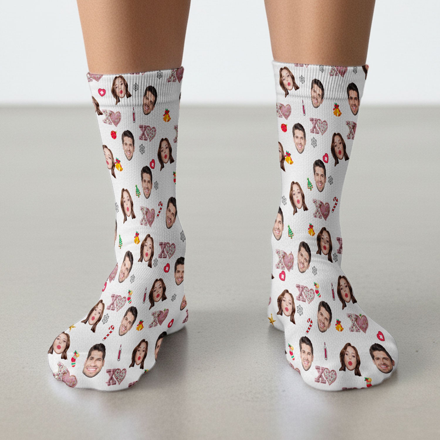 Custom Face Pattern XOXO Scrub Sock, Personalized Photo Scrub Socks, Breathable Fabrics Nursing Uniform