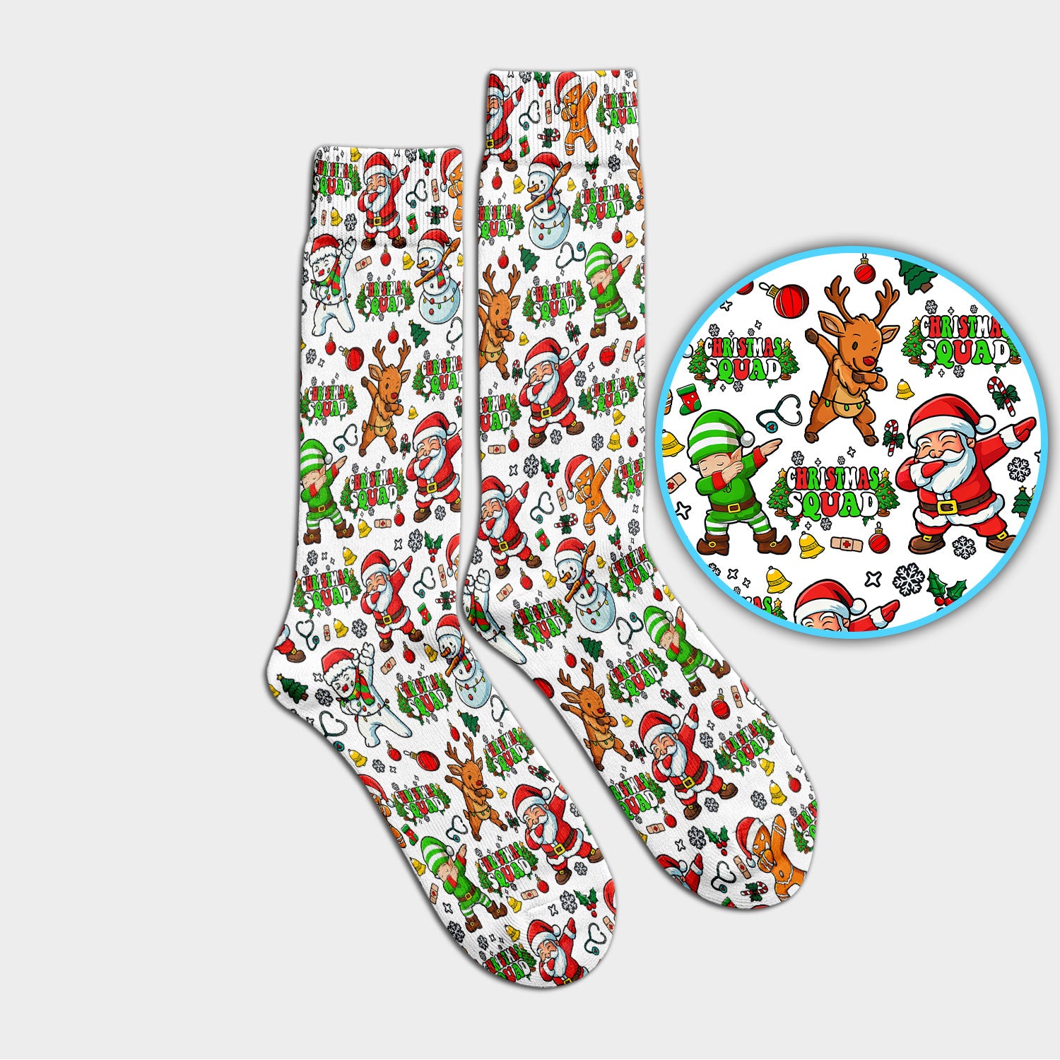 Christmas Squad Socks for Nurse Doctor - Dancing Santa, Reindeer & Elf Adult Socks for Men and Women - Gift for CNA LPN RN