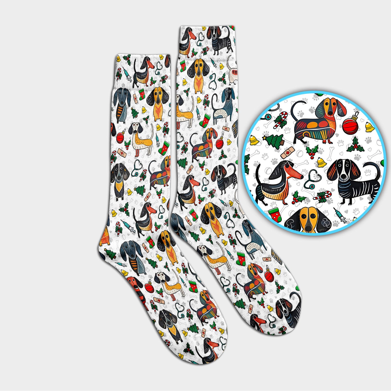 Christmas Wiener Dog Socks for Nurse Doctor - Dachshund Adult Socks for Men and Women - Breathable Fabrics Medical Uniform
