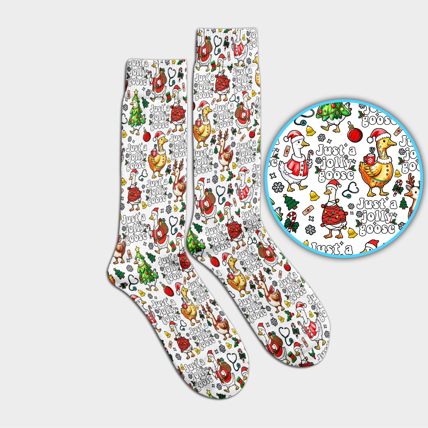 Just a Jolly Goose Socks for Nurse Doctor - Santa Goose Adult Socks for Men and Women - Breathable Fabrics Medical Uniform
