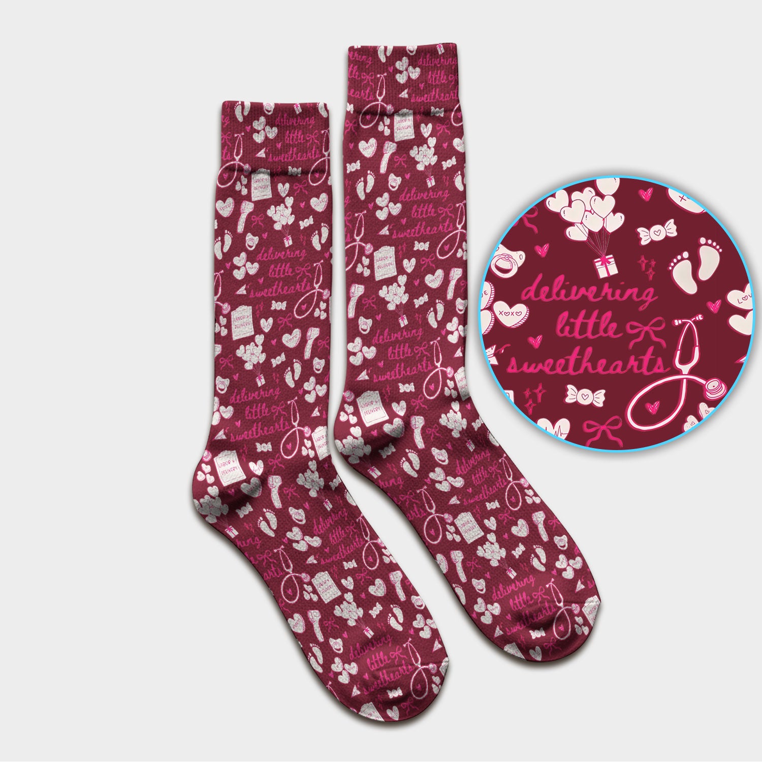 Valentine Labor And Delivery Scrub Socks, XOXO Pattern Scrub Sock, Breathable Fabrics Nursing Uniform For Women