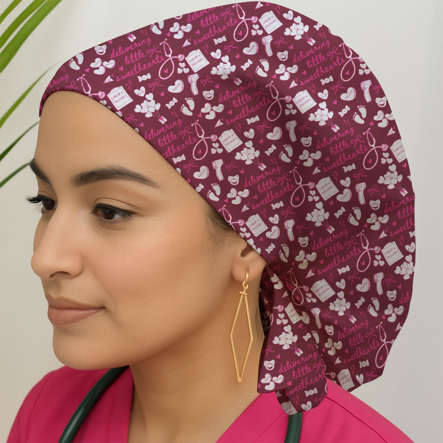 Valentine Labor And Delivery Scrub Cap, XOXO Pattern Scrub Hat, Breathable Fabrics Nursing Uniform For Women