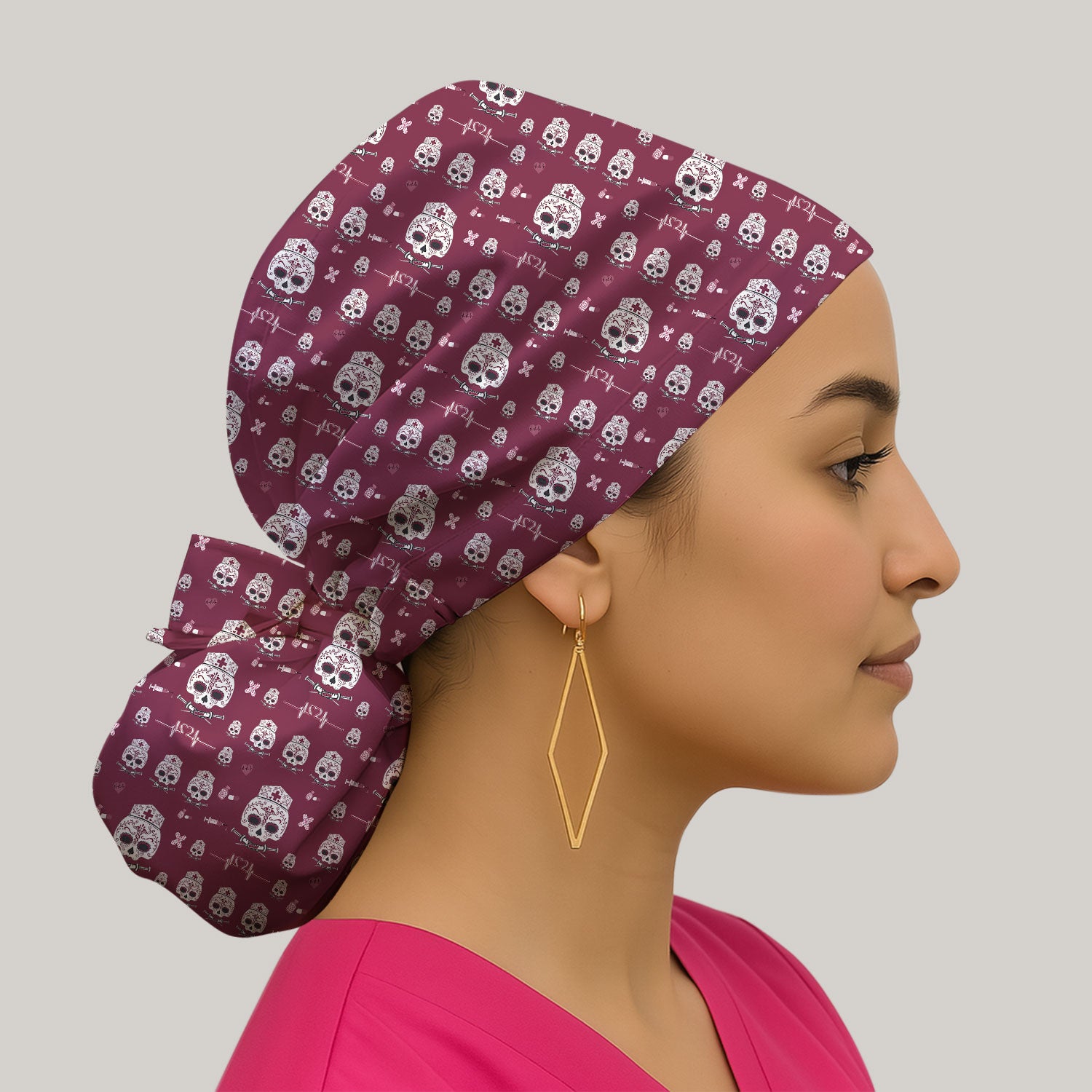 Sugar Skull Scrub Cap, Skull Pattern Scrub Hat, Breathable Fabrics Nursing Uniform