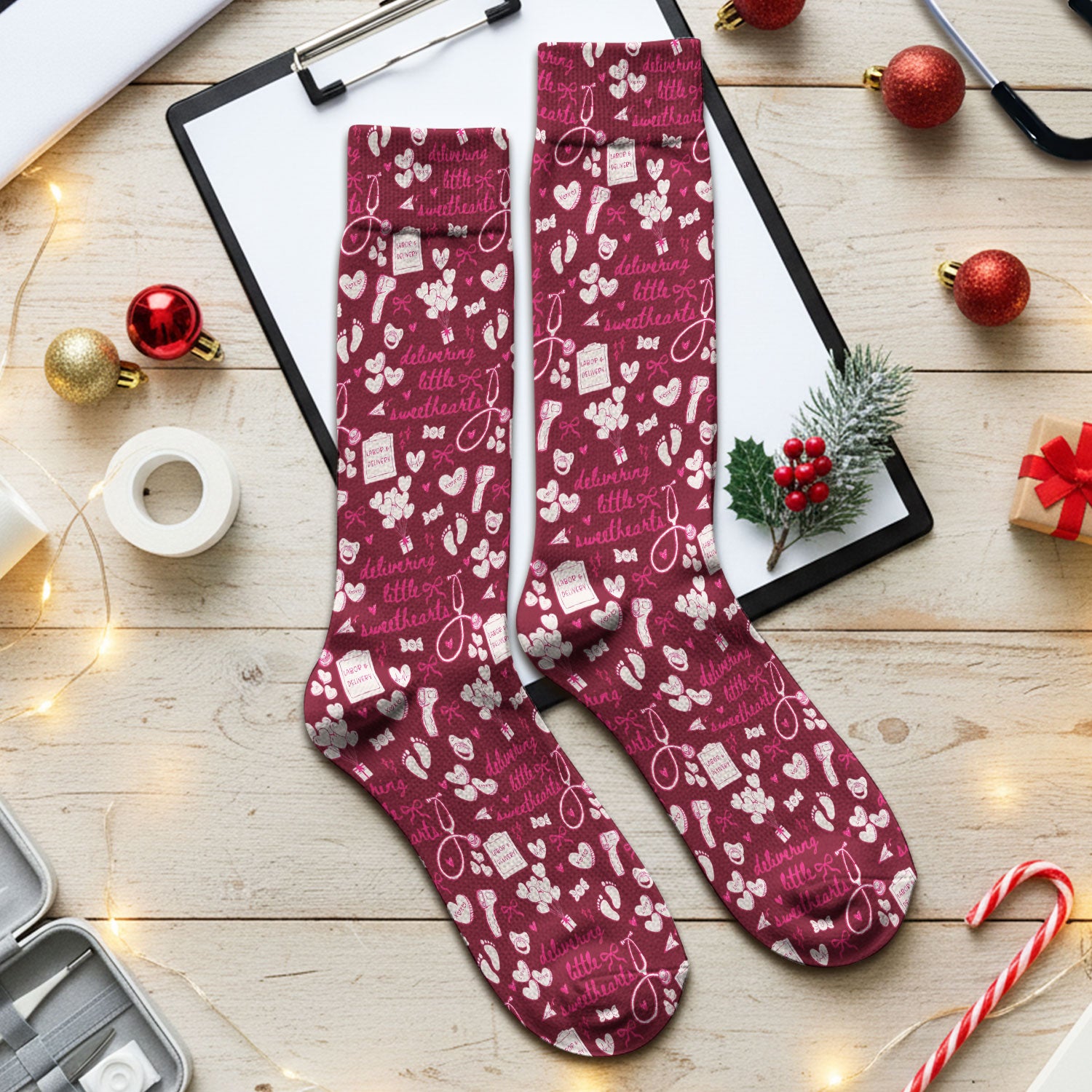 Valentine Labor And Delivery Scrub Socks, XOXO Pattern Scrub Sock, Breathable Fabrics Nursing Uniform For Women