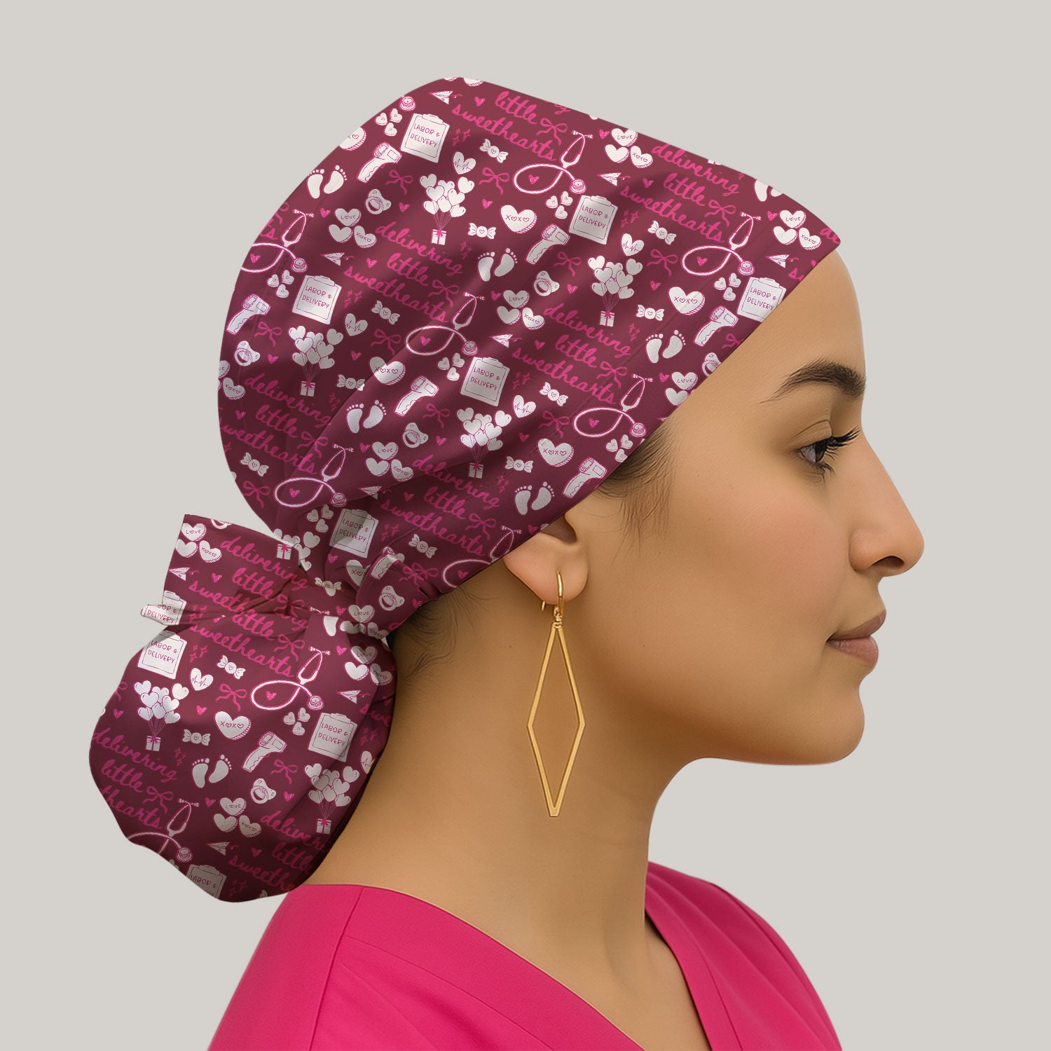 Valentine Labor And Delivery Scrub Cap, XOXO Pattern Scrub Hat, Breathable Fabrics Nursing Uniform For Women