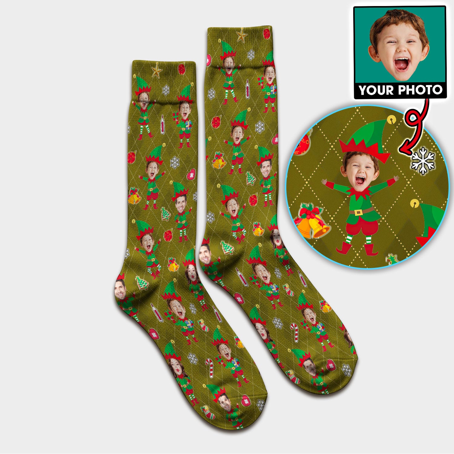 Personalized Face Nurse Sock, Custom Photo Christmas Scrub Socks, Funny Holiday Medical Uniform For Nursing