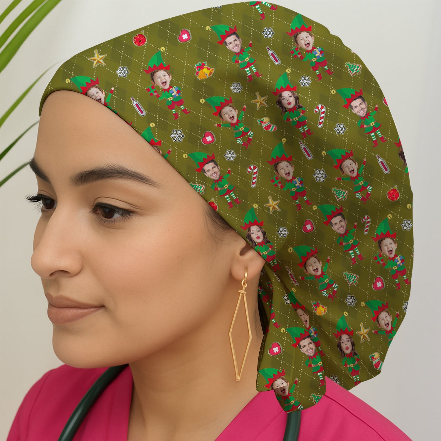 Personalized Face Nurse Cap, Custom Photo Christmas Scrub Hat, Funny Holiday Medical Uniform For Nursing