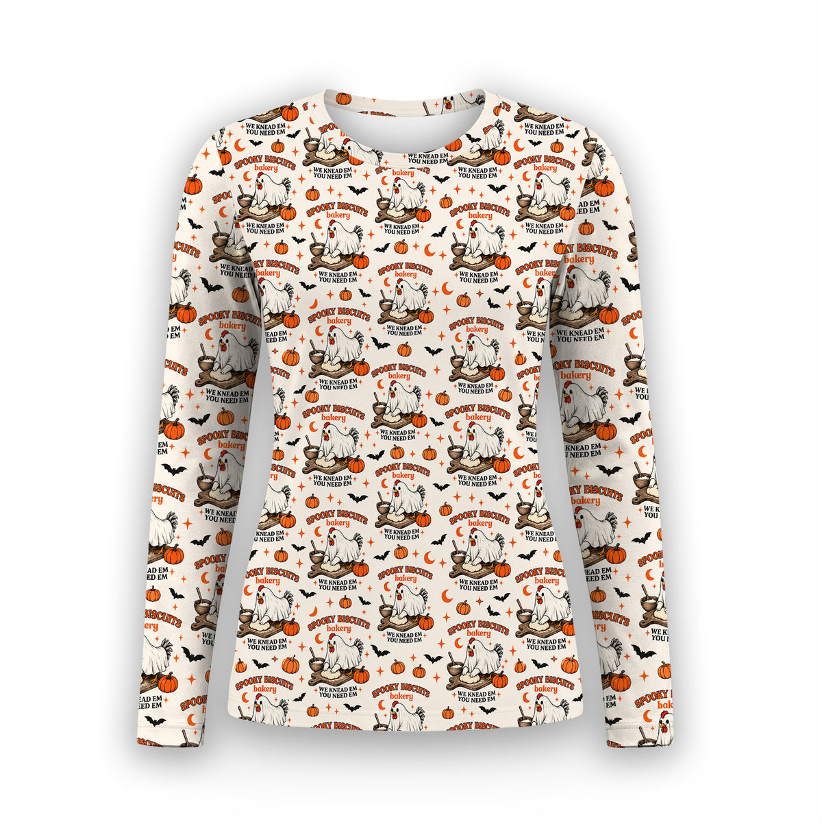 Halloween Spooky Biscuits Chicken Pattern Underscrub, Long Sleeve Shirt for Nurses