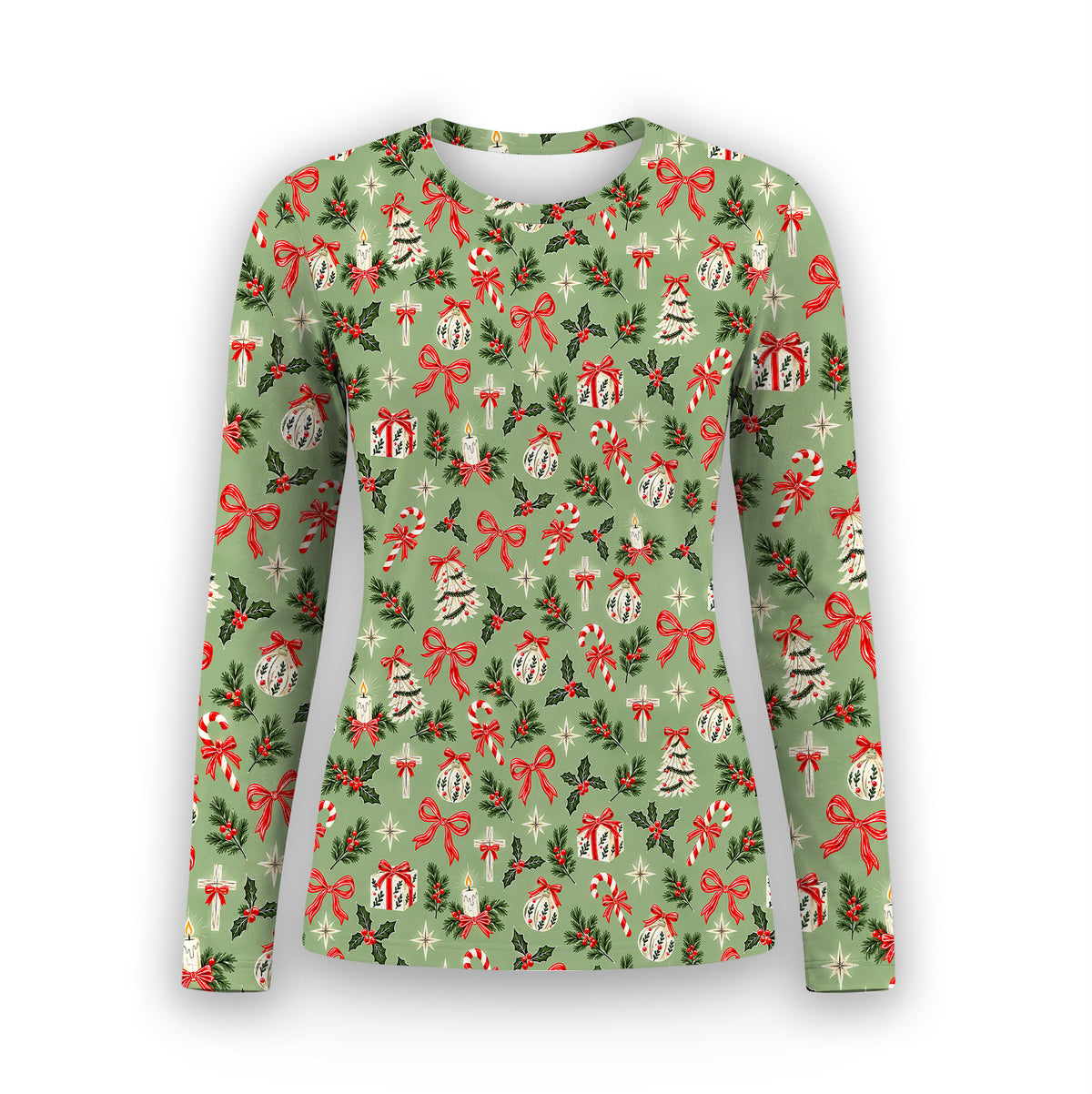 Christian Christmas Bows And Holly Underscrub, Long Sleeve Shirt for Nurses