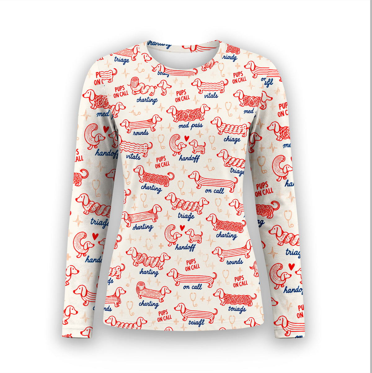 Cute Pups On Call Dachshund Pattern Underscrub, Long Sleeve Shirt for Nurses