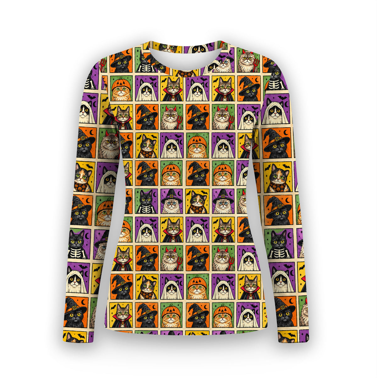 Halloween Cat Costume Patchwork Underscrub, Long Sleeve Shirt for Nurses