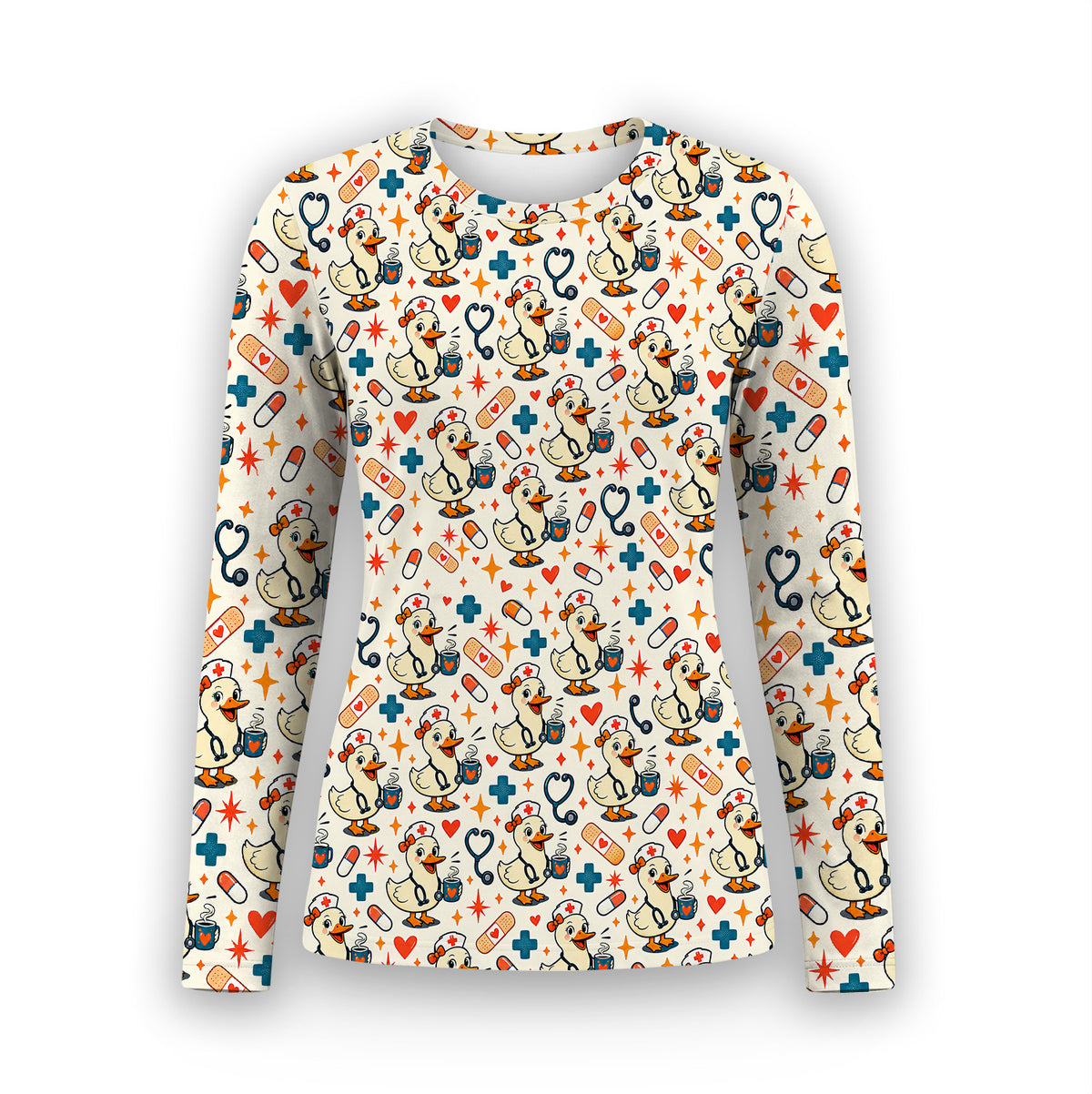 Cute Nurse Duck With Coffee Underscrub, Long Sleeve Shirt for Nurses