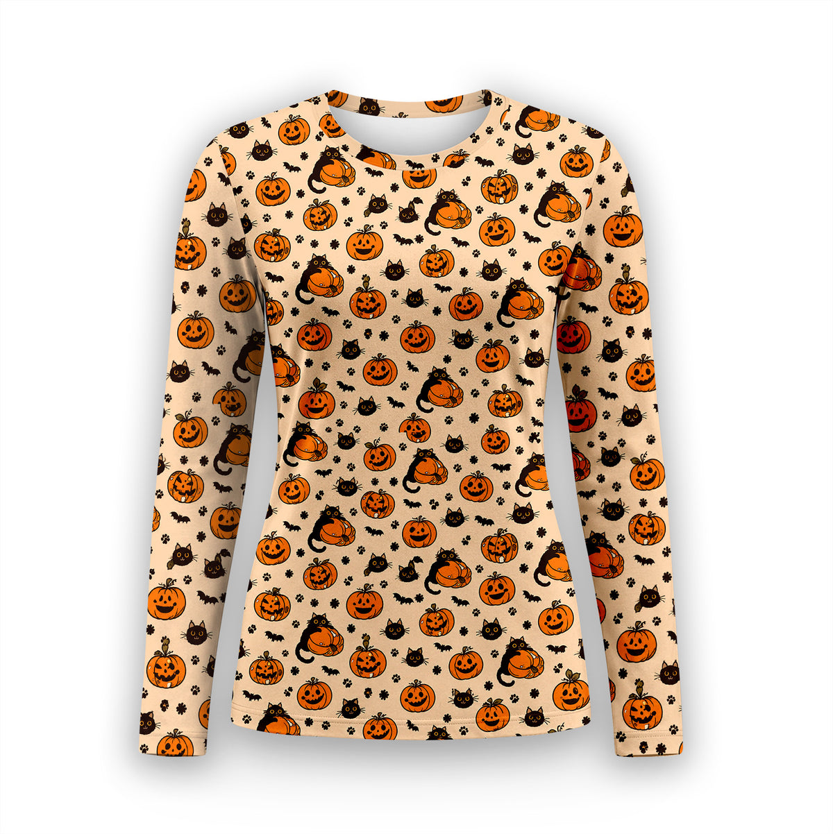 Cute Halloween Black Cat And Pumpkins Underscrub, Long Sleeve Shirt for Nurses