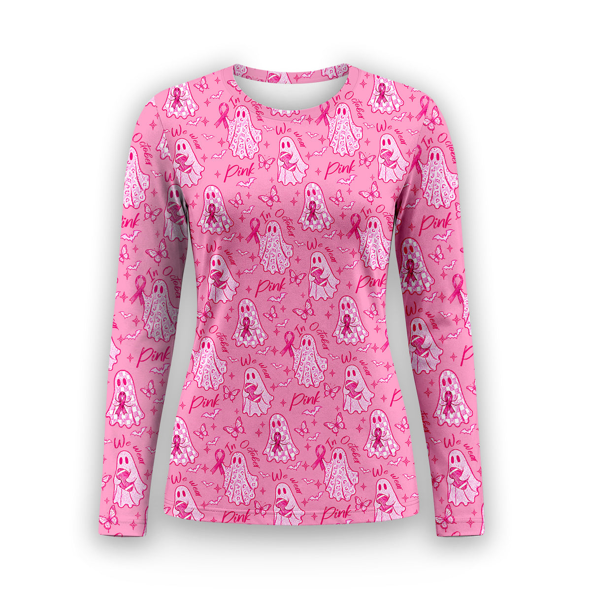 Pink October Ghost Underscrub, Long Sleeve Shirt for Nurses
