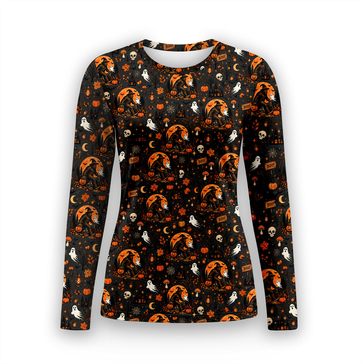 Halloween Bigfoot Ghost with Pumpkin Underscrub, Long Sleeve Shirt for Nurses