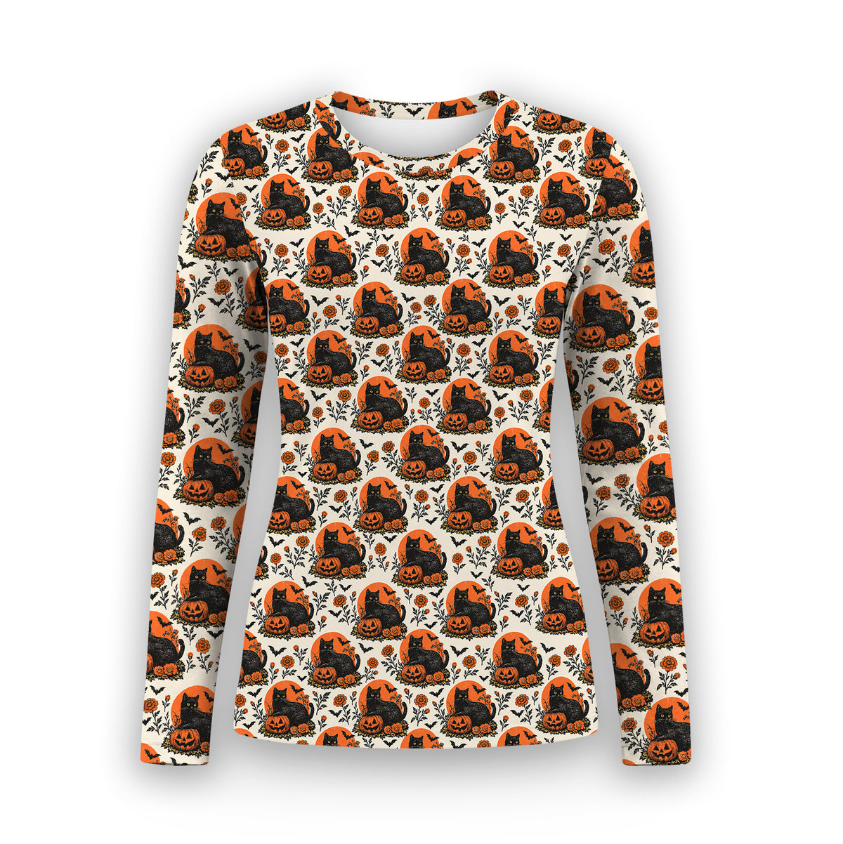 Halloween Black Cat Energy Pattern Underscrub, Long Sleeve Shirt for Nurses