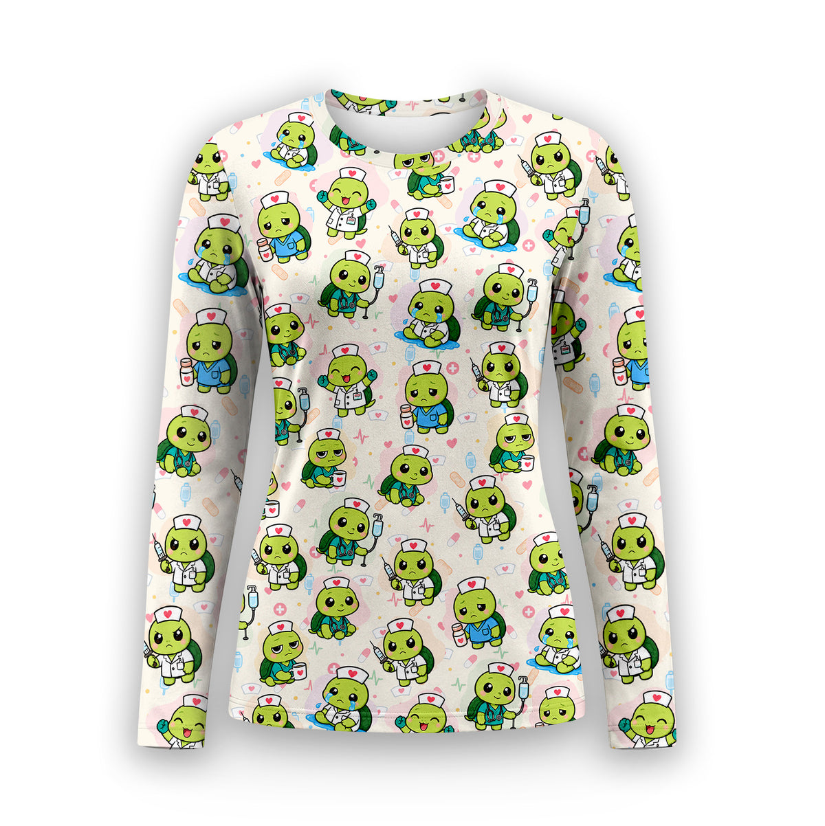 Cute Nurse Turtle Medical Icons Underscrub, Long Sleeve Shirt for Nurses