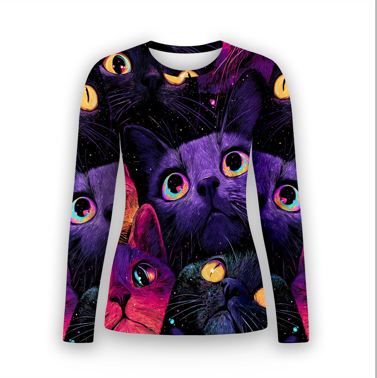 Colorful Neon Cat Faces Underscrub, Long Sleeve Shirt for Nurses