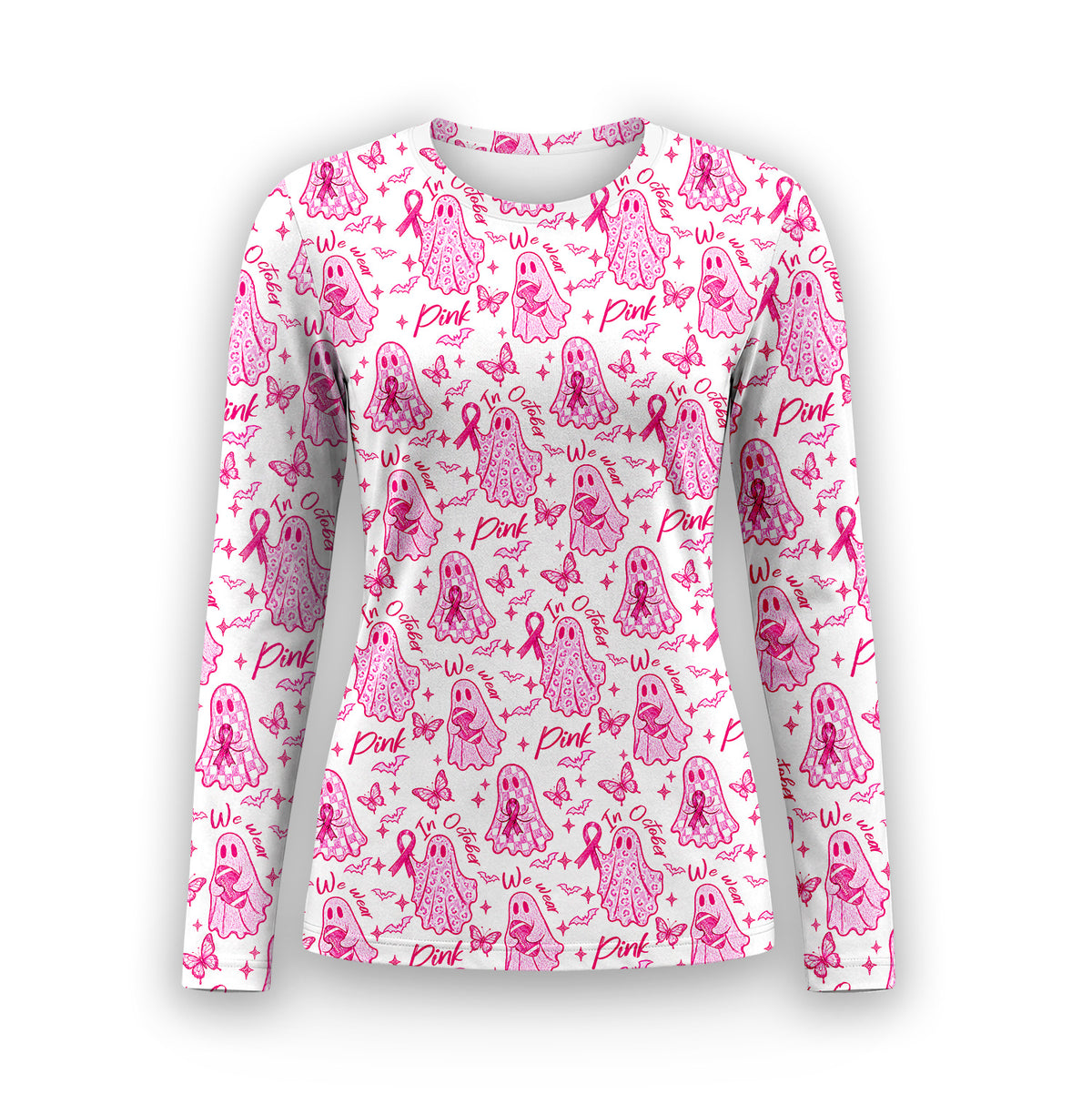 Pink October Ghost Underscrub, Long Sleeve Shirt for Nurses