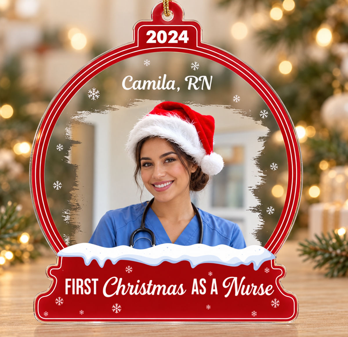 Personalized Photo Quote Acrylic Ornament, Custom Name & Year Gift for New Nurses