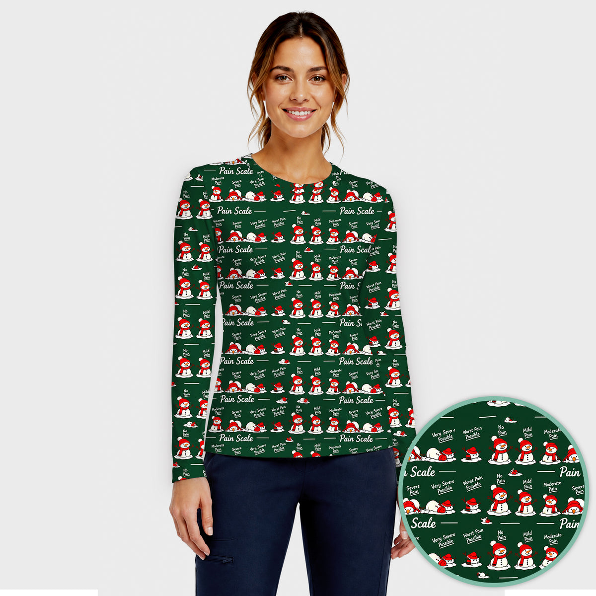 Funny Christmas Snowman Pain Scale Underscrub, Long Sleeve Shirt for Nurses