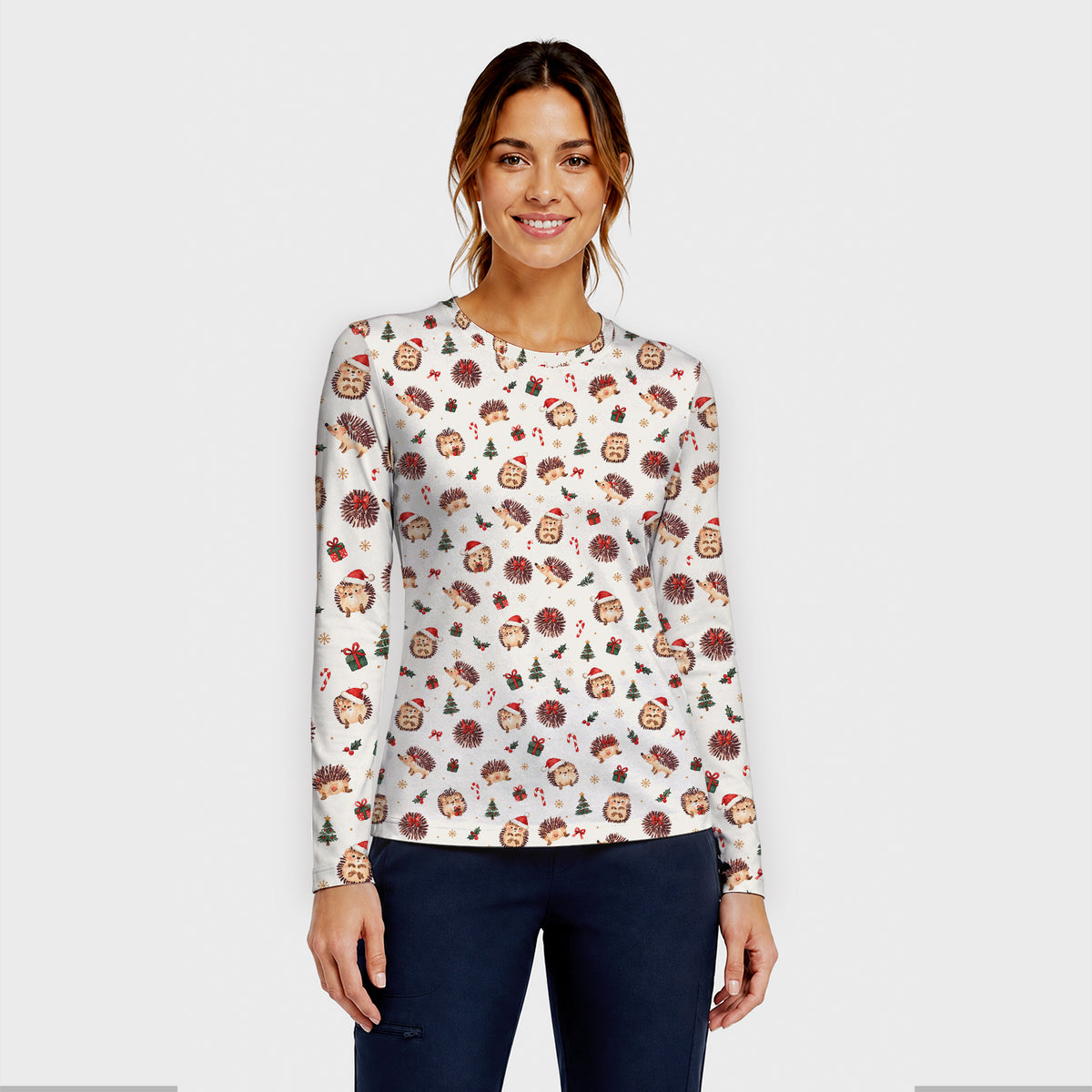 Christmas Hedgehogs And Gifts Underscrub, Long Sleeve Shirt for Nurses