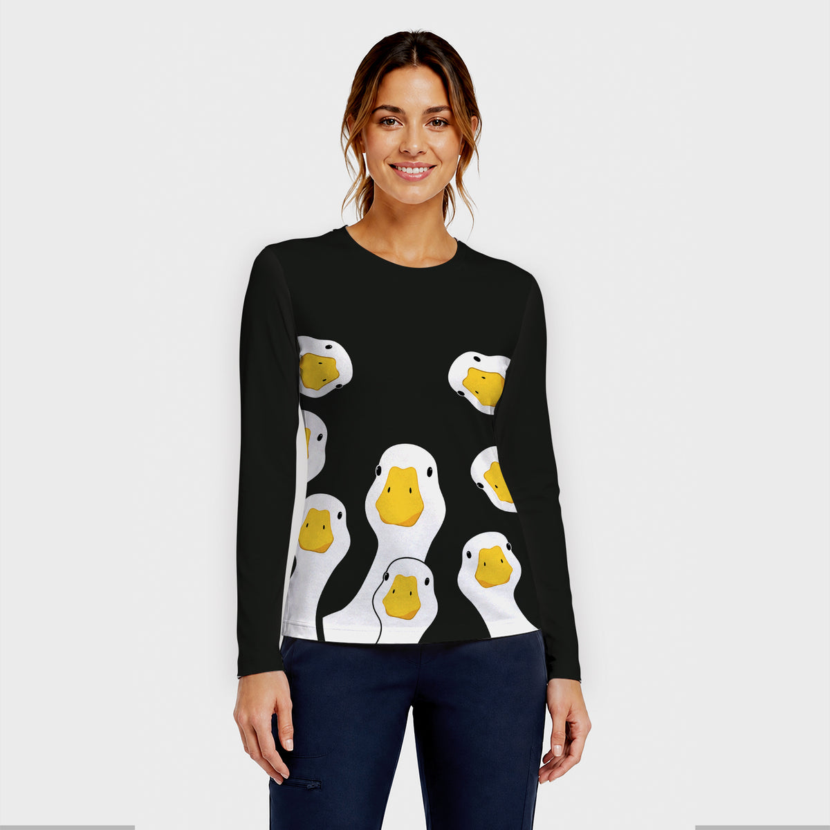 Funny Peekaboo Goose Faces Underscrub, Long Sleeve Shirt for Nurses