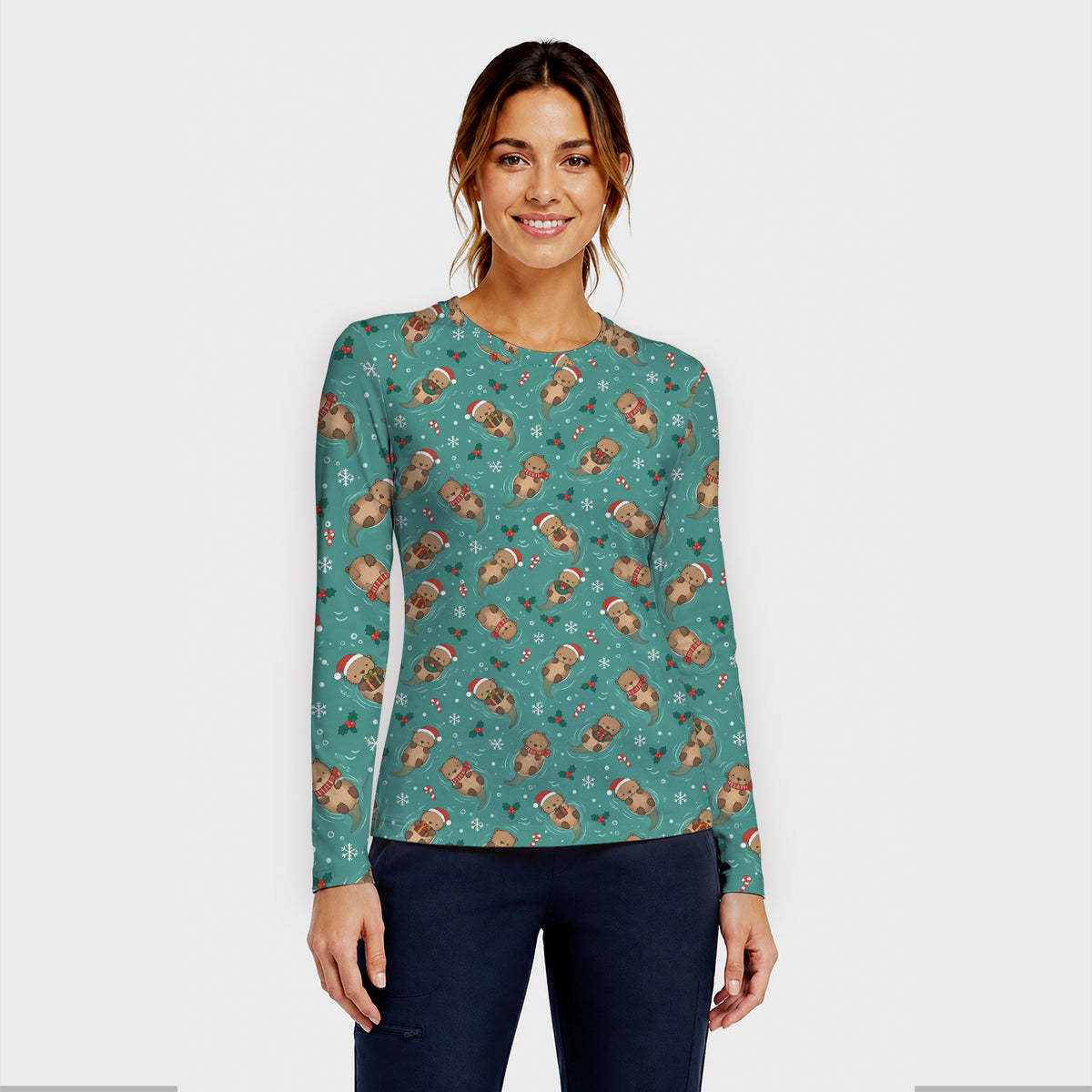 Christmas Sea Otters And Gifts Underscrub, Long Sleeve Shirt for Nurses