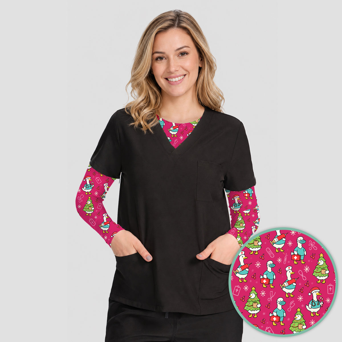Cute Christmas Nurse Goose Underscrub, Long Sleeve Shirt for Nurses