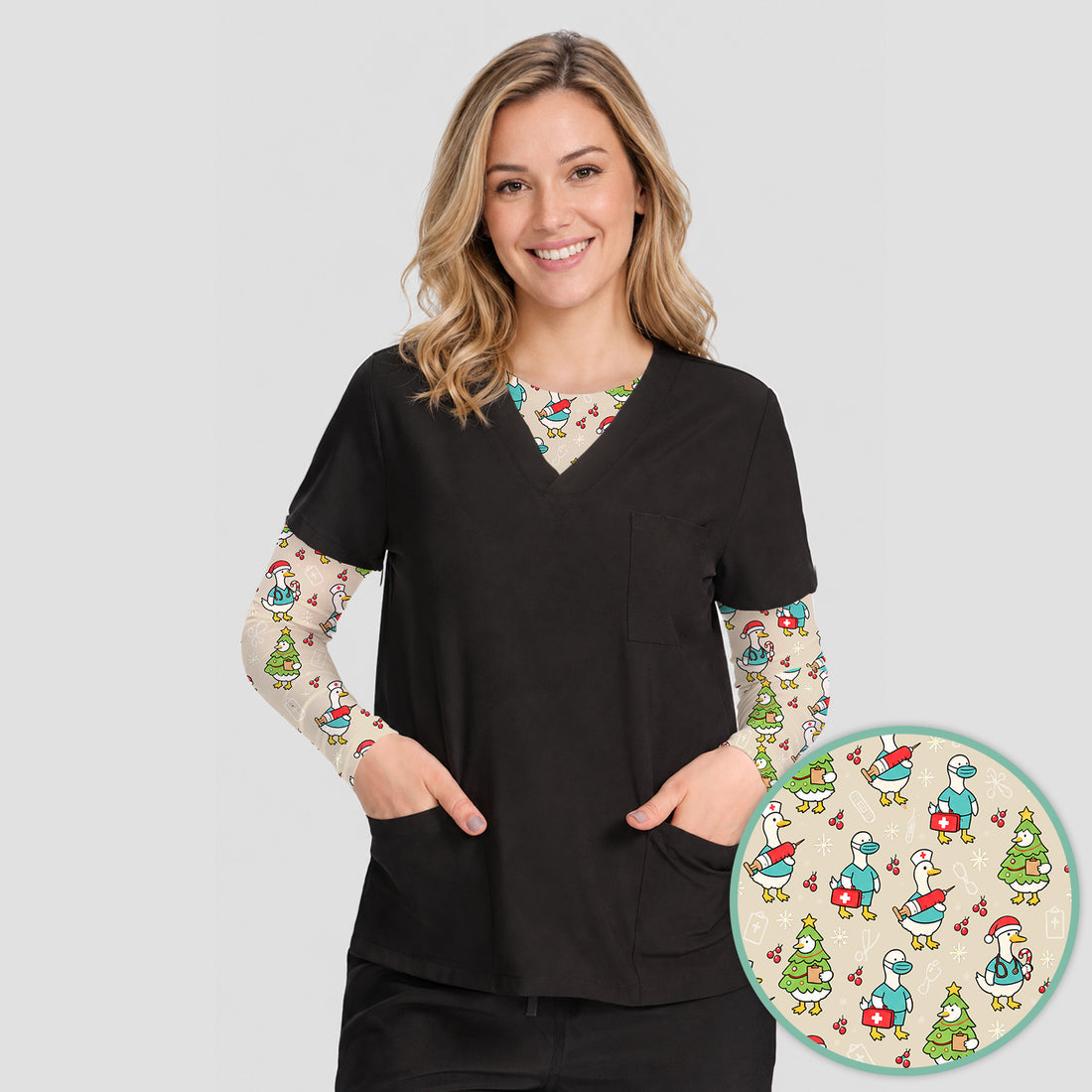 Cute Christmas Nurse Goose Underscrub, Long Sleeve Shirt for Nurses