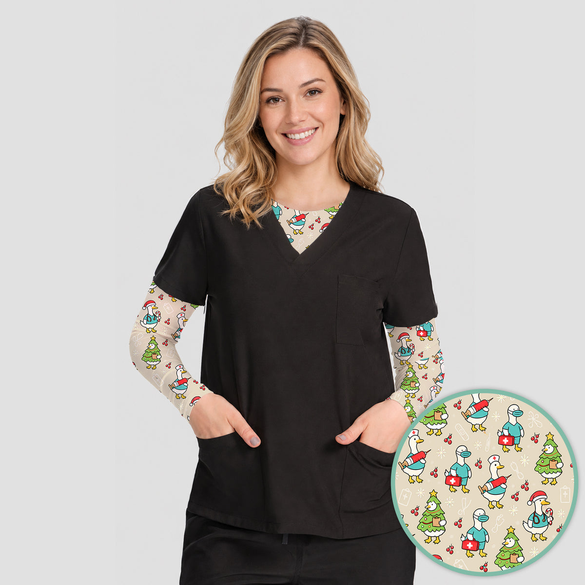 Cute Christmas Nurse Goose Underscrub, Long Sleeve Shirt for Nurses